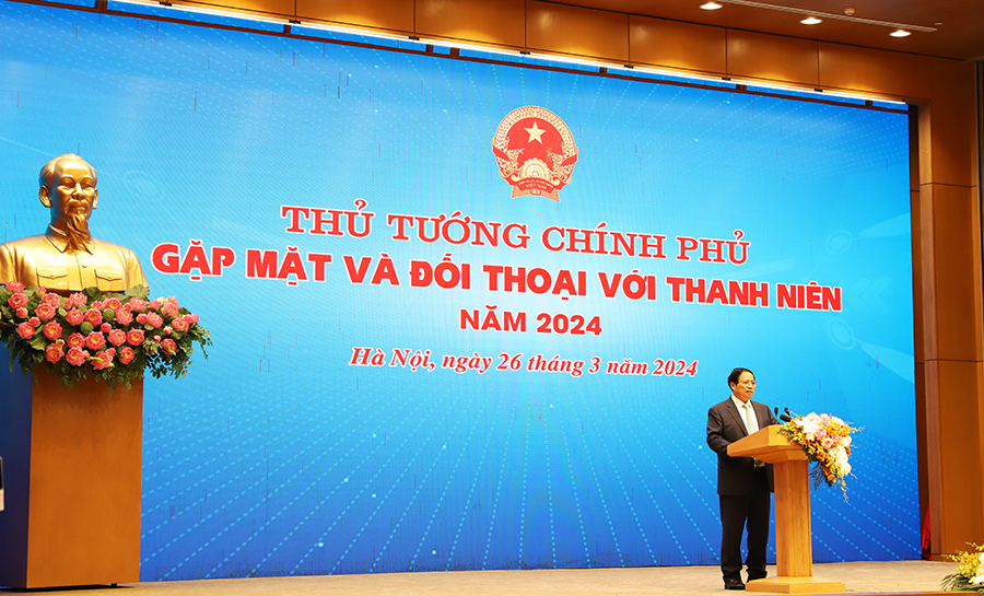 Thủ tướng Phạm Minh Chính đang đối thoại với thanh niên năm 2024